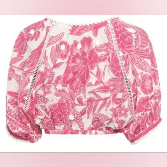 FARM RIO Tropical Woodcut cropped top Size M‎ in Pink/White NWT - Picture 5 of 9